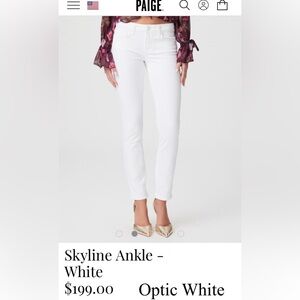 NWOT! PAIGE Skyline Ankle Peg Jeans in Optic White Size 27 Midrise. Skinny.